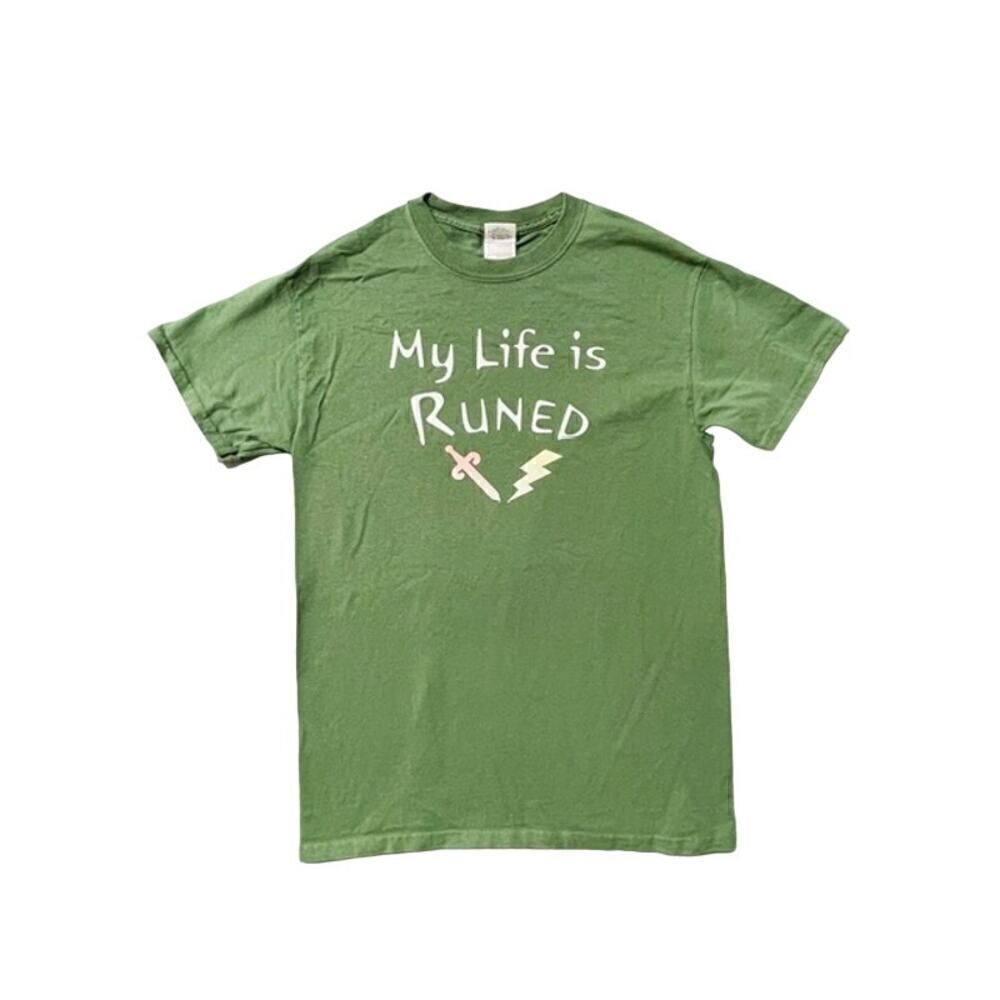 Rune Scape T-Shirt "My Life is Runed" Green Size Small Adult